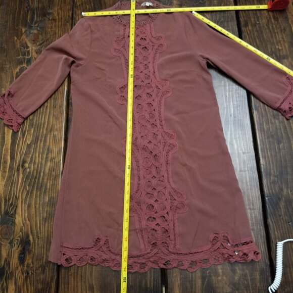 Entro Dress Women's Small Polyester 3/4‎  Sleeve Lace Accent Keyhole Flowy Red - Picture 13 of 16